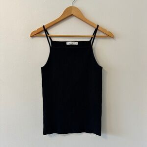 MOD REF Square Neck Ribbed Tank Top in Black | Size Small